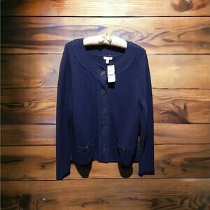 Charter Club Women's Size XL Blue Cardigan Cotton Blend Sweater Buttons‎ Pockets